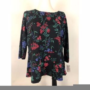 Charter club 1X Blouse Peplum Floral black Top NEW